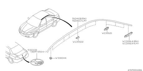 91046FE071 Subaru Roof Moulding L/H 2001-2007