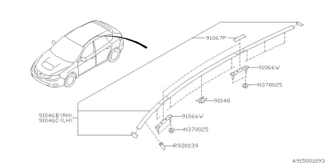 91046FG000 Subaru Roof Moulding R/H 2008